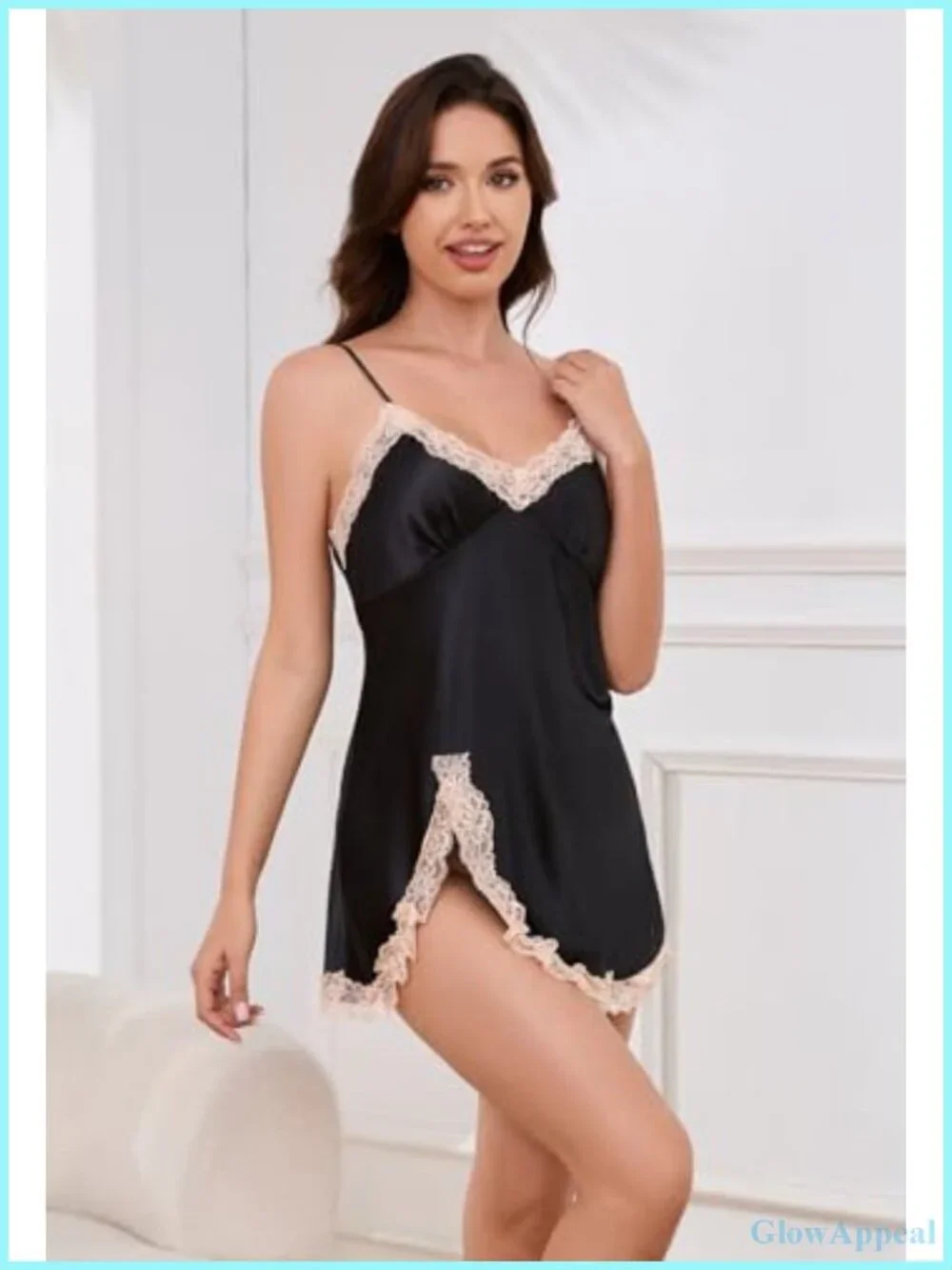 2-Pack Satin Lace Slip Dress Nightgown V-Neck Sleeveless Sleepwear